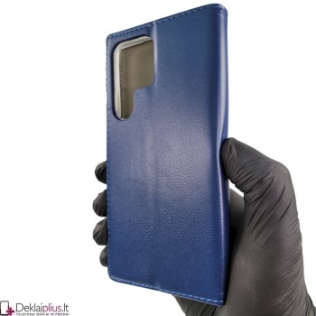 Telone dirbtinos odos atverčiamas dėklas - mėlynas (Samsung S23 Ultra)
